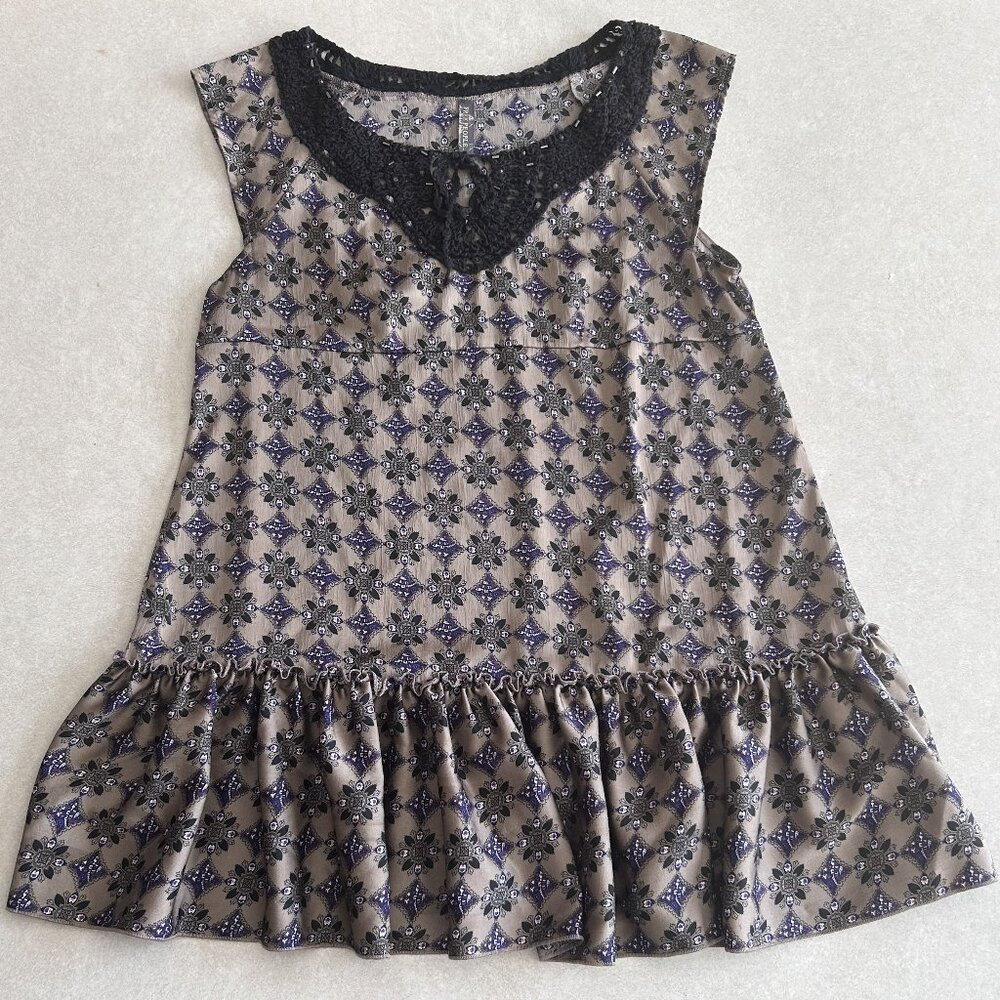 Free People Sleeveless Floral Tunic in Taupe and Black - Picture 2 of 8